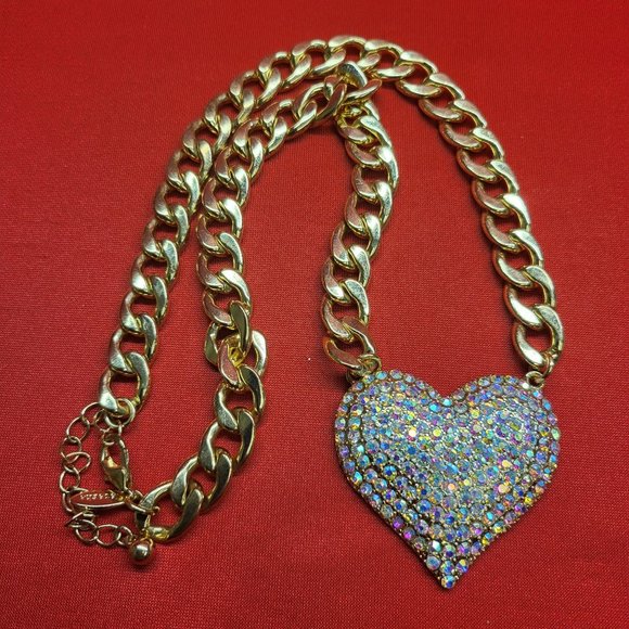 Natasha Gold Plated Micro Pave Heart Cuban Link Necklace - Picture 12 of 12